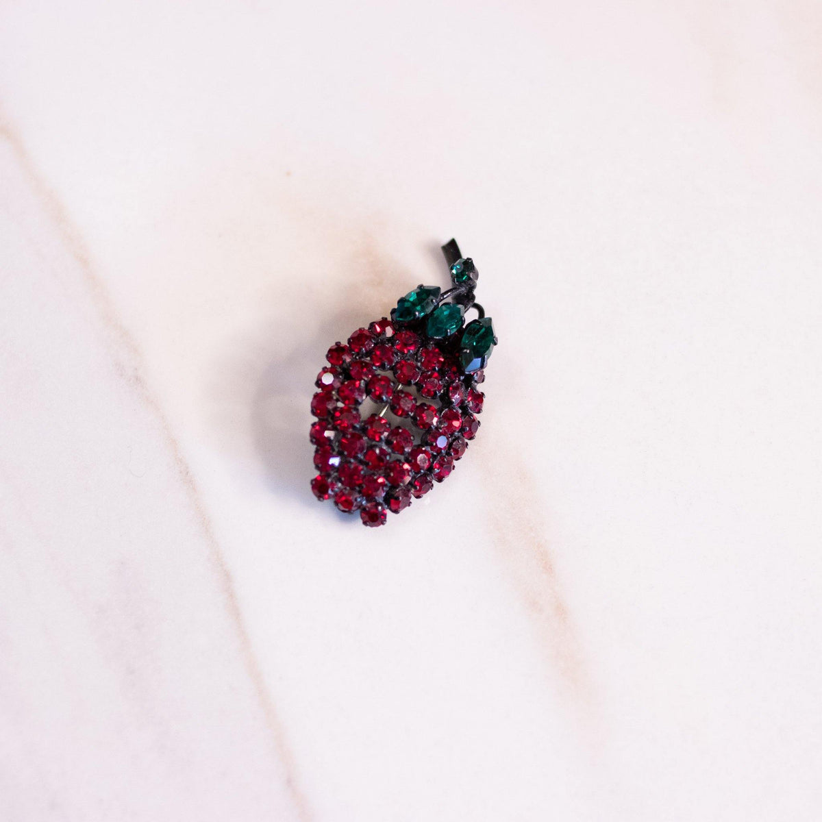 Vintage Petite Rhinestone Strawberry Brooch