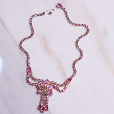 Vintage Pink Rhinestone Tassel Necklace by Unsigned Beauty - Vintage Meet Modern Vintage Jewelry - Chicago, Illinois - #oldhollywoodglamour #vintagemeetmodern #designervintage #jewelrybox #antiquejewelry #vintagejewelry