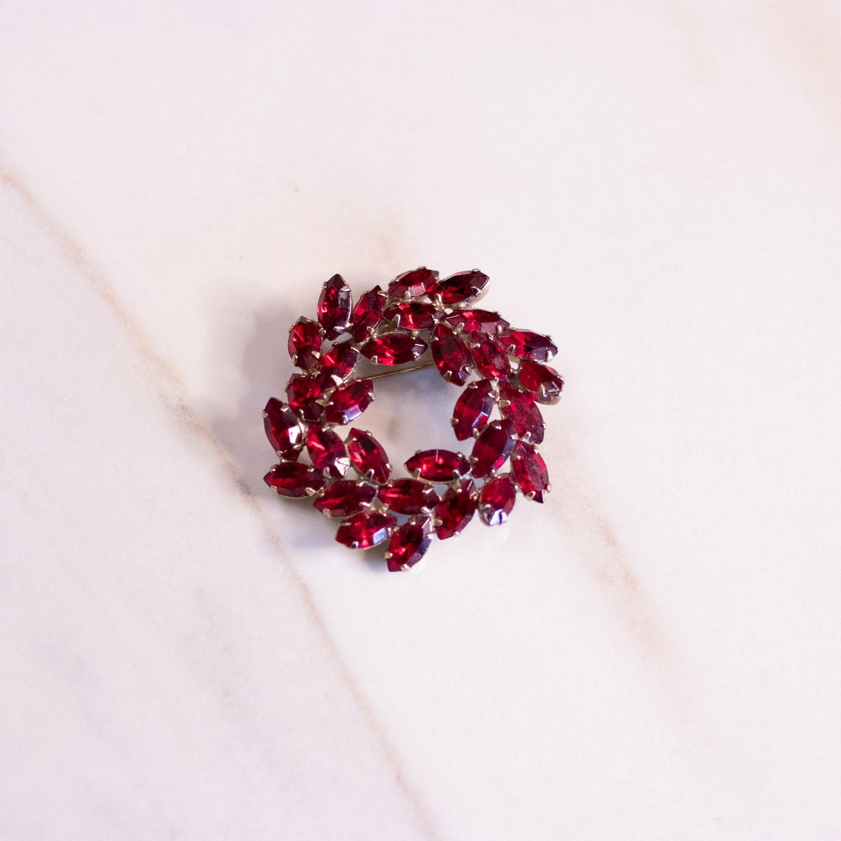 Vintage Red Rhinestone Brooch