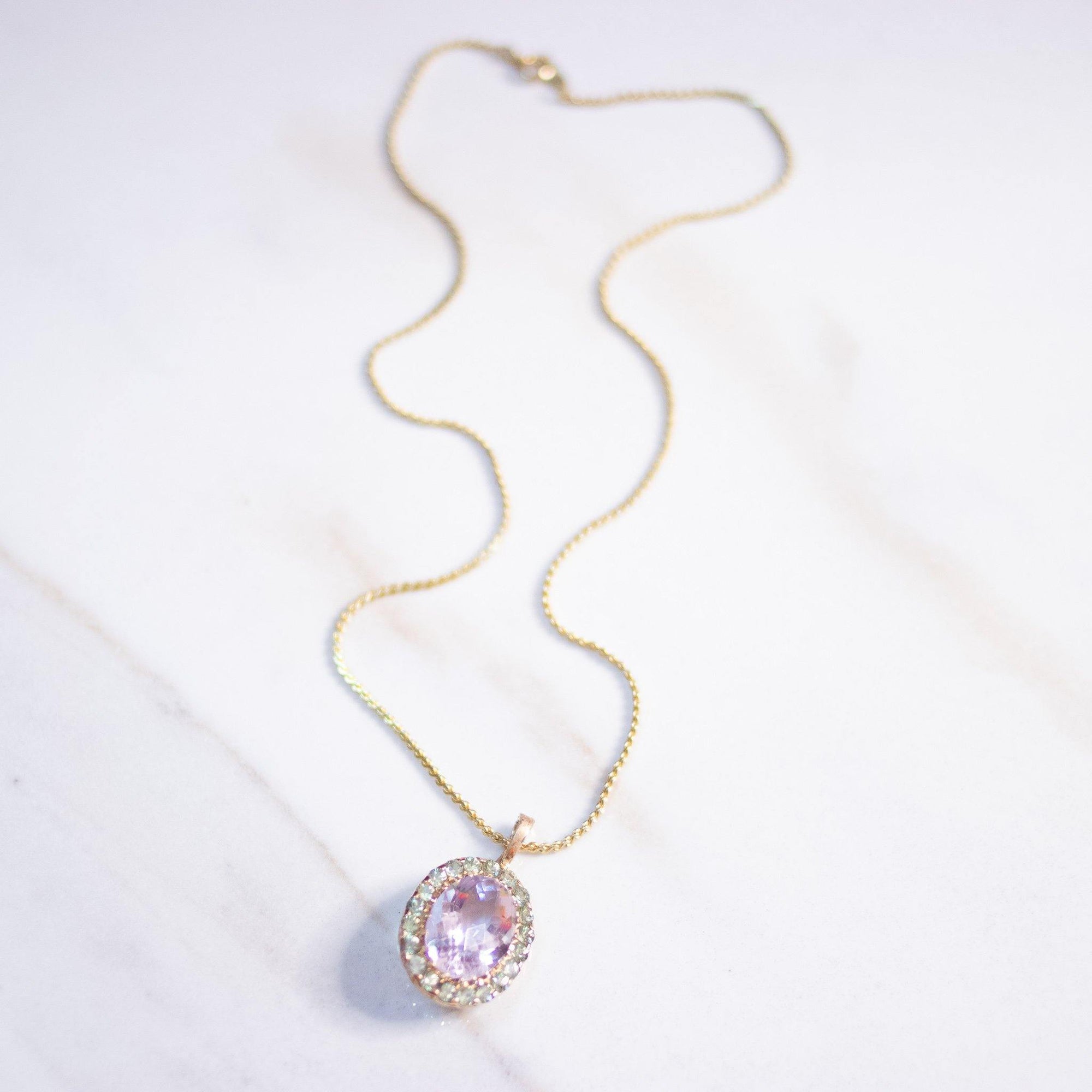 Vintage Lavender Spinel and Aqua Topaz Pendant Necklace by Vintage Meet Modern - Vintage Meet Modern Vintage Jewelry - Chicago, Illinois - #oldhollywoodglamour #vintagemeetmodern #designervintage #jewelrybox #antiquejewelry #vintagejewelry