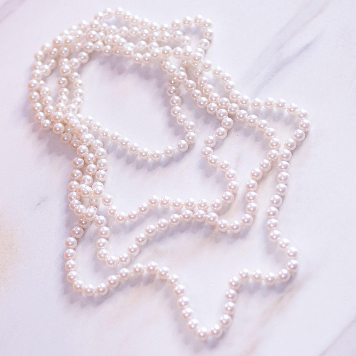 Vintage Sautoir Length White Glass Pearl Necklace