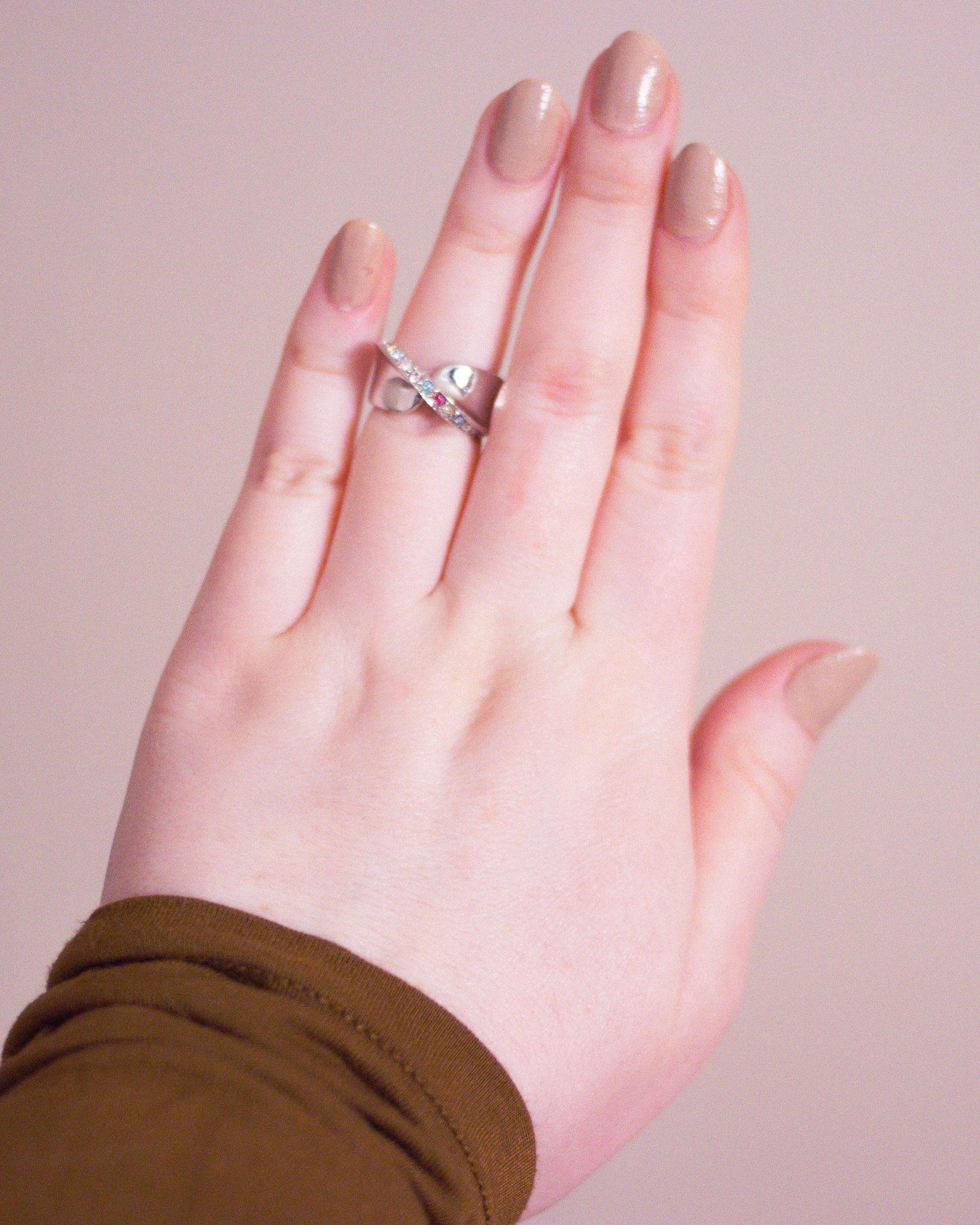 Vintage Silver Wide Band Ring With Pastel Cubic Zirconias by Vintage Meet Modern - Vintage Meet Modern Vintage Jewelry - Chicago, Illinois - #oldhollywoodglamour #vintagemeetmodern #designervintage #jewelrybox #antiquejewelry #vintagejewelry