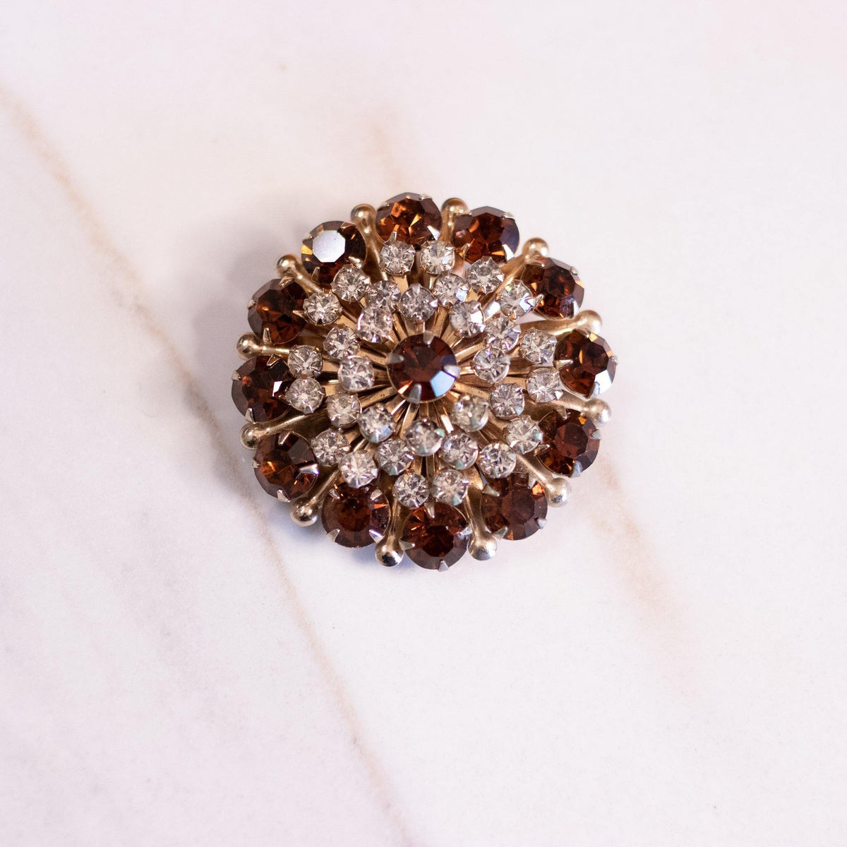 Vintage Smokey Topaz and Diamond Pinwheel Medallion Brooch
