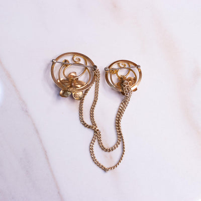 Vintage Van Dell Rose Gold Chatelaine Brooch with Flowers and Blue Rhinestones by Van Dell - Vintage Meet Modern Vintage Jewelry - Chicago, Illinois - #oldhollywoodglamour #vintagemeetmodern #designervintage #jewelrybox #antiquejewelry #vintagejewelry