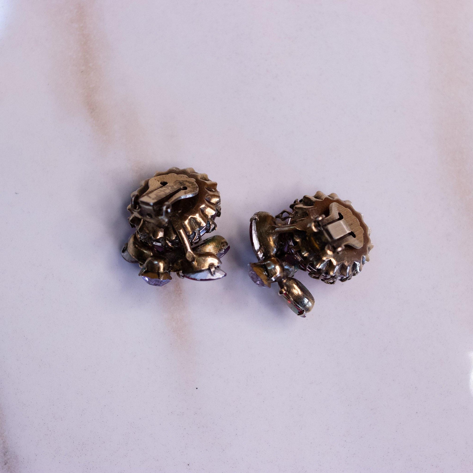 Vintage Pink and Carnival Glass Rhinestone Statement Earrings by Unsigned Beauty - Vintage Meet Modern Vintage Jewelry - Chicago, Illinois - #oldhollywoodglamour #vintagemeetmodern #designervintage #jewelrybox #antiquejewelry #vintagejewelry