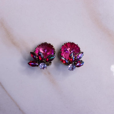 Vintage Pink and Carnival Glass Rhinestone Statement Earrings by Unsigned Beauty - Vintage Meet Modern Vintage Jewelry - Chicago, Illinois - #oldhollywoodglamour #vintagemeetmodern #designervintage #jewelrybox #antiquejewelry #vintagejewelry