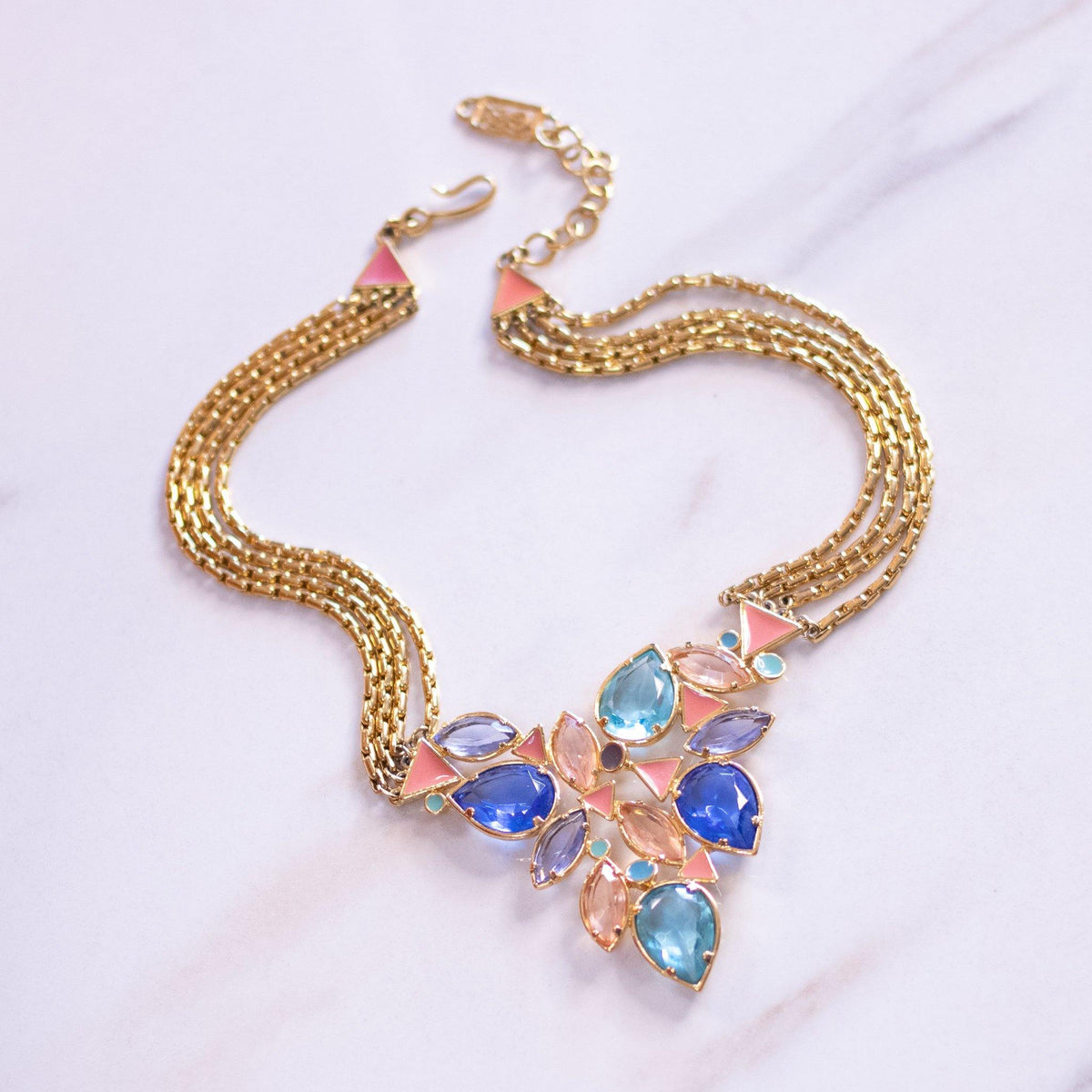 Vintage YSL Coral, Blue Crystal Statement Necklace
