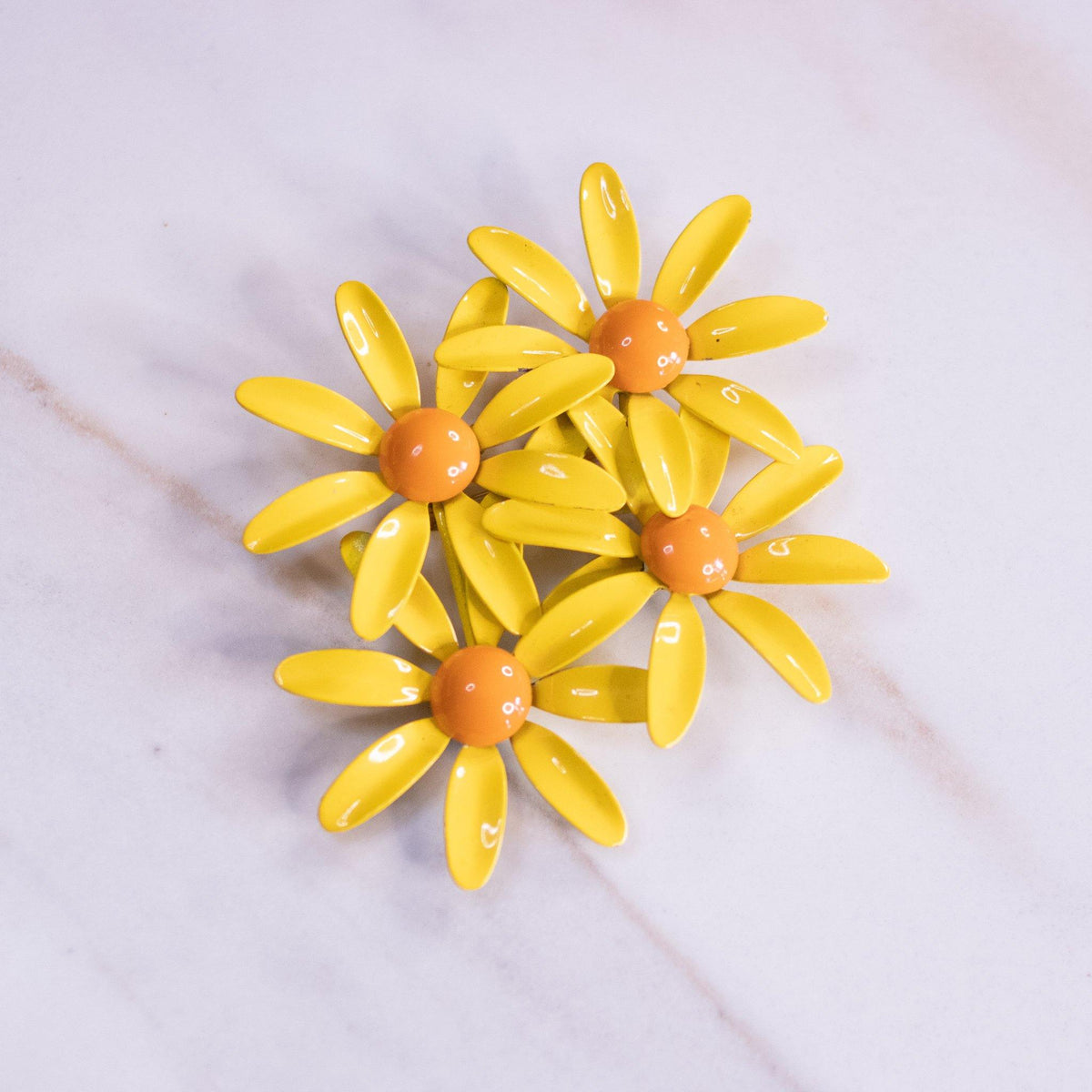 Vintage Yellow Flowers Painted Enamel Brooch