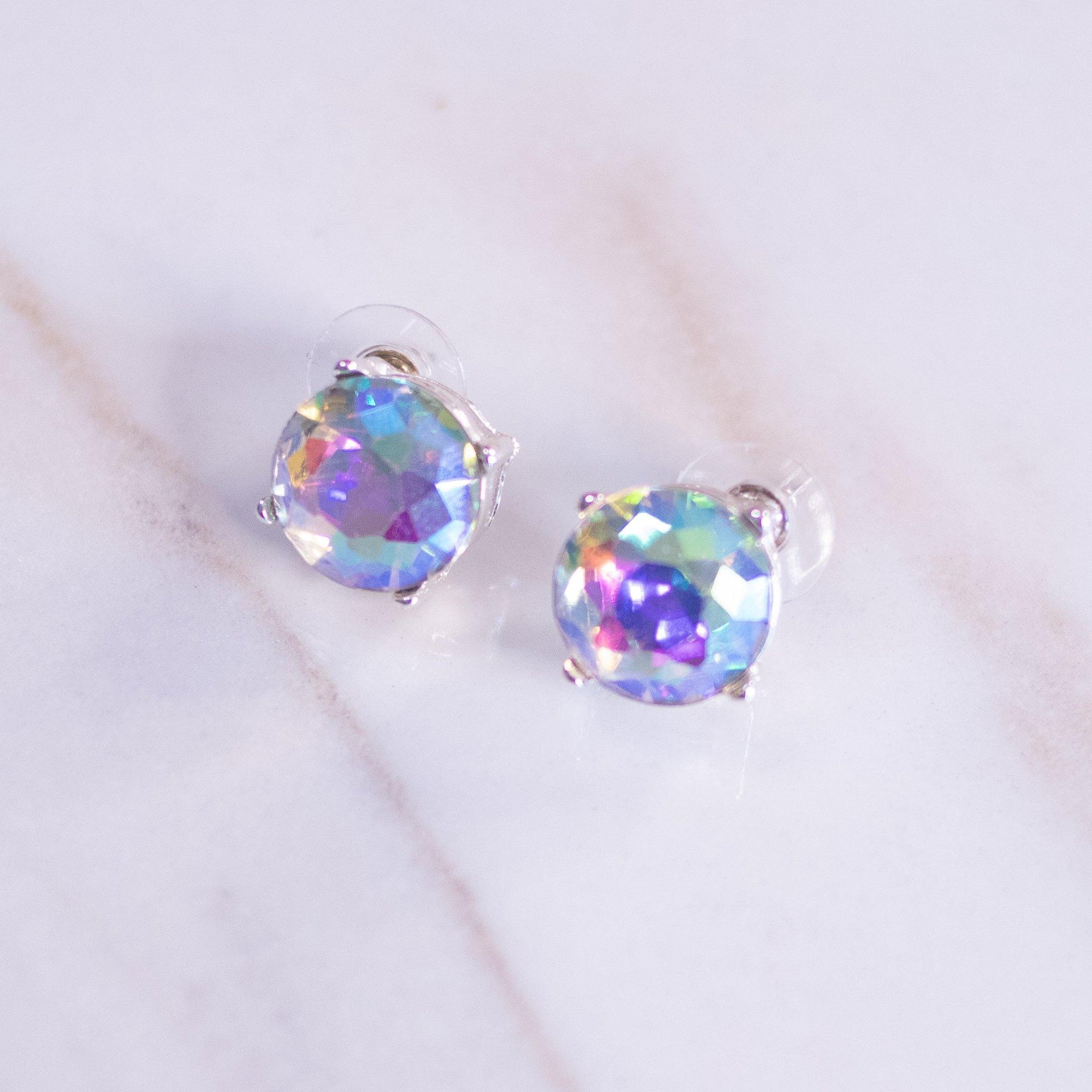Aurora Borealis Crystal Stud Earrings by Vintage Meet Modern - Vintage Meet Modern Vintage Jewelry - Chicago, Illinois - #oldhollywoodglamour #vintagemeetmodern #designervintage #jewelrybox #antiquejewelry #vintagejewelry