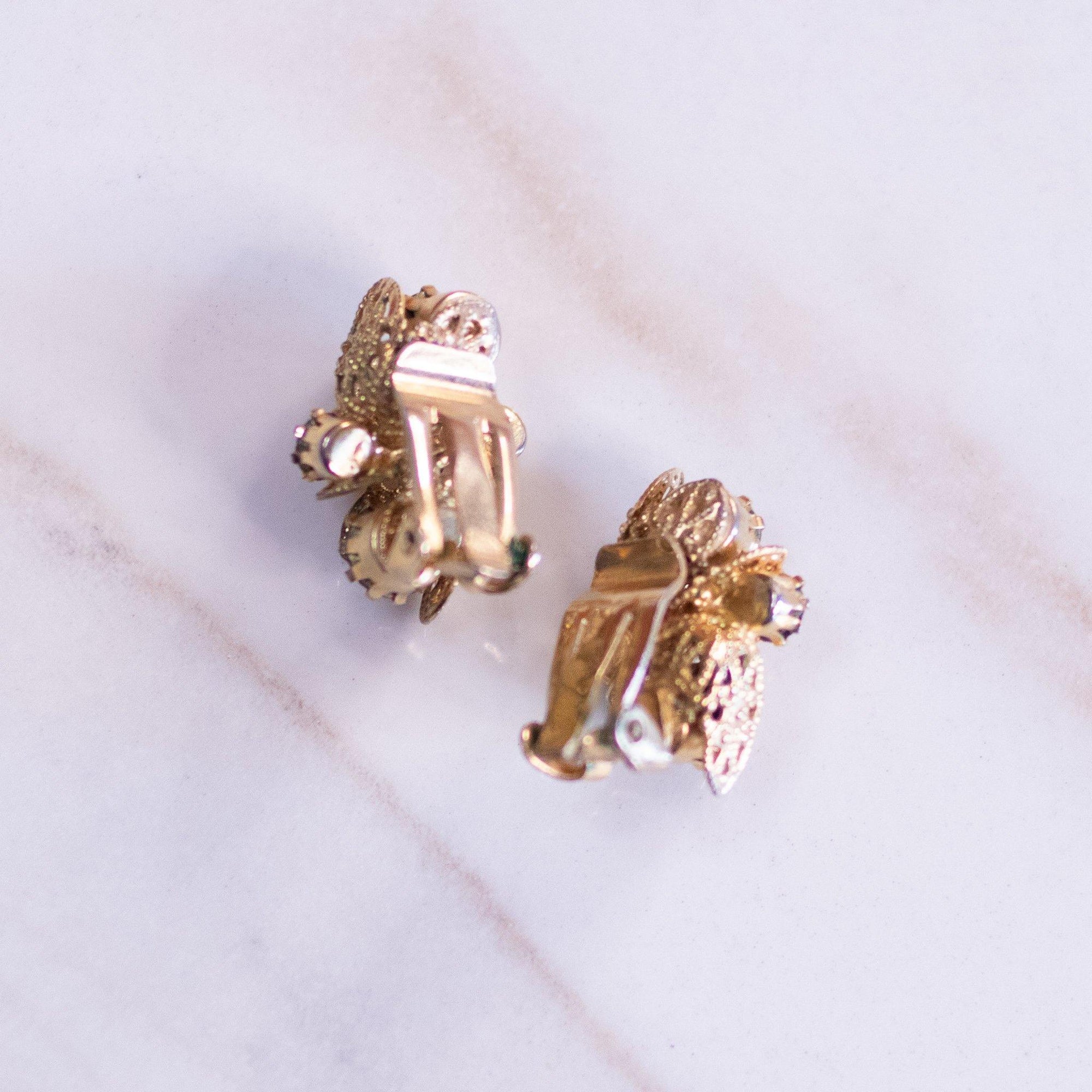 Purple Rhinestone and Gold Filigree Leaf Earrings, Clip On by unsigned - Vintage Meet Modern Vintage Jewelry - Chicago, Illinois - #oldhollywoodglamour #vintagemeetmodern #designervintage #jewelrybox #antiquejewelry #vintagejewelry