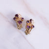 Purple Rhinestone and Gold Filigree Leaf Earrings, Clip On by unsigned - Vintage Meet Modern Vintage Jewelry - Chicago, Illinois - #oldhollywoodglamour #vintagemeetmodern #designervintage #jewelrybox #antiquejewelry #vintagejewelry