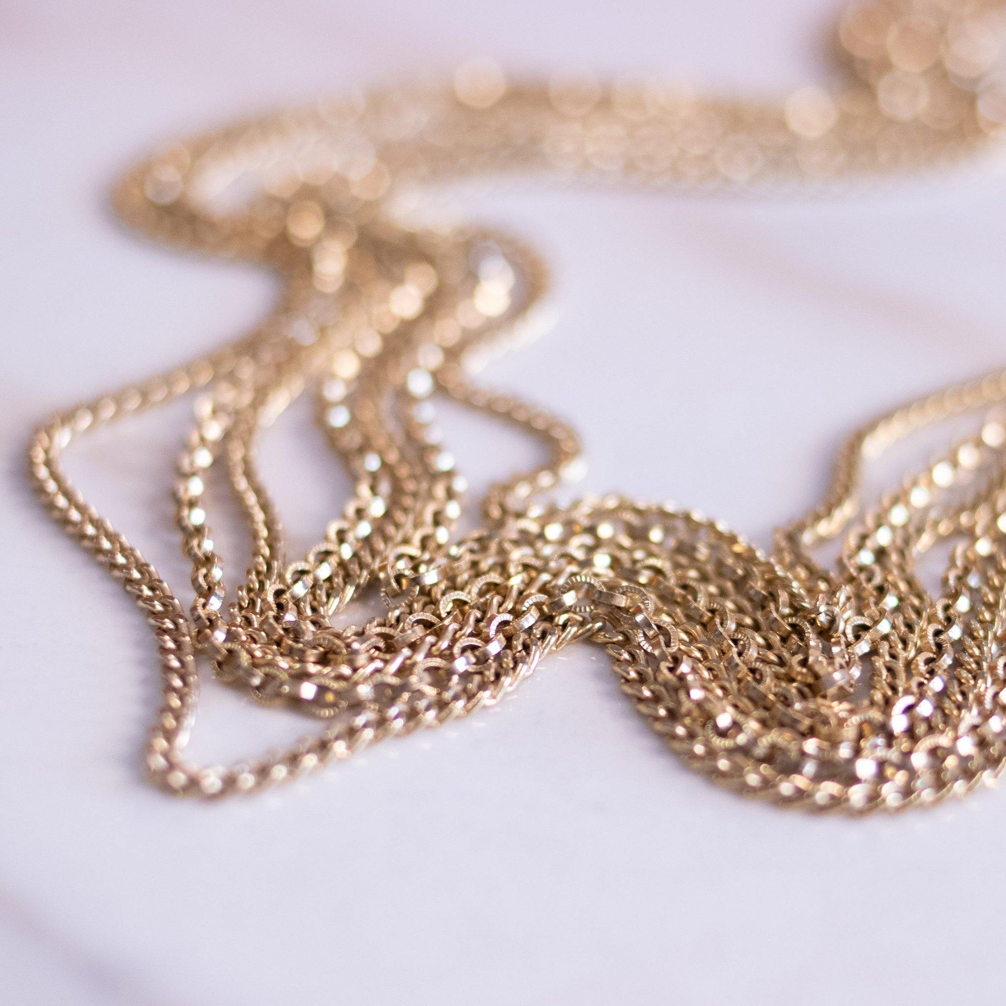 Vintage Crown Trifari Multi-strand Chain Necklace, Gold Tone, Snap Lock Clasp by Trifari - Vintage Meet Modern Vintage Jewelry - Chicago, Illinois - #oldhollywoodglamour #vintagemeetmodern #designervintage #jewelrybox #antiquejewelry #vintagejewelry