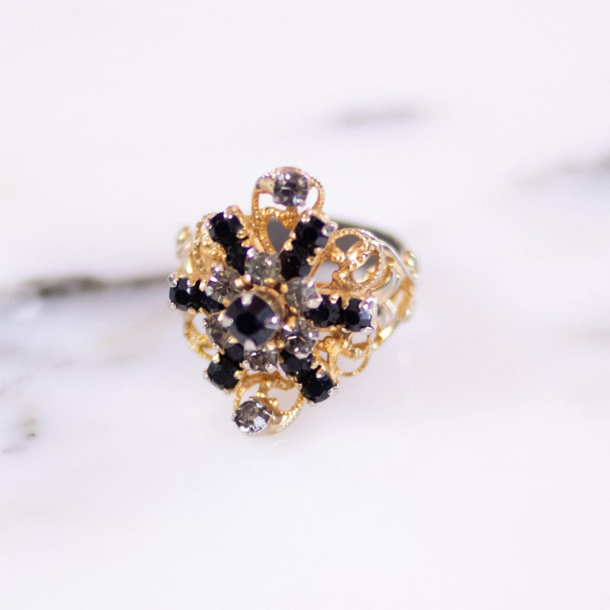 Vintage Jet and Smoke Rhinestone Statement Ring