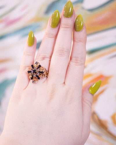Vintage Jet and Smoke Rhinestone Statement Ring by Unsigned Beauty - Vintage Meet Modern Vintage Jewelry - Chicago, Illinois - #oldhollywoodglamour #vintagemeetmodern #designervintage #jewelrybox #antiquejewelry #vintagejewelry