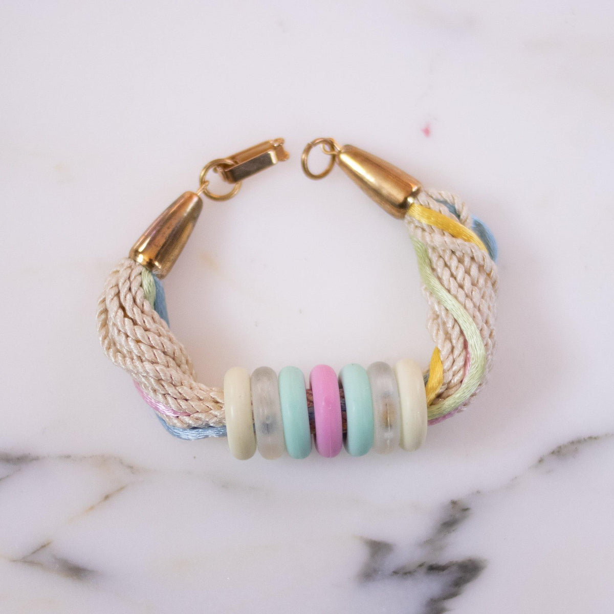 Vintage Diane Von Furstenberg Silk Cord and Pastel Bead Bracelet