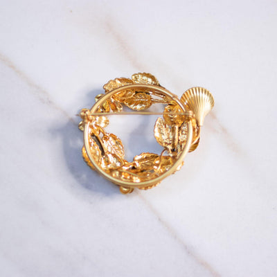 Vintage Gold Lilies with Green Leaves Medallion Brooch by Unsigned Beauty - Vintage Meet Modern Vintage Jewelry - Chicago, Illinois - #oldhollywoodglamour #vintagemeetmodern #designervintage #jewelrybox #antiquejewelry #vintagejewelry