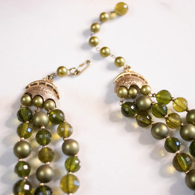 Vintage Olive Green Chunky Triple Strand Necklace by Unsigned Beauty - Vintage Meet Modern Vintage Jewelry - Chicago, Illinois - #oldhollywoodglamour #vintagemeetmodern #designervintage #jewelrybox #antiquejewelry #vintagejewelry