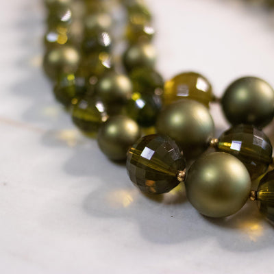 Vintage Olive Green Chunky Triple Strand Necklace by Unsigned Beauty - Vintage Meet Modern Vintage Jewelry - Chicago, Illinois - #oldhollywoodglamour #vintagemeetmodern #designervintage #jewelrybox #antiquejewelry #vintagejewelry