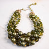 Vintage Olive Green Chunky Triple Strand Necklace by Unsigned Beauty - Vintage Meet Modern Vintage Jewelry - Chicago, Illinois - #oldhollywoodglamour #vintagemeetmodern #designervintage #jewelrybox #antiquejewelry #vintagejewelry
