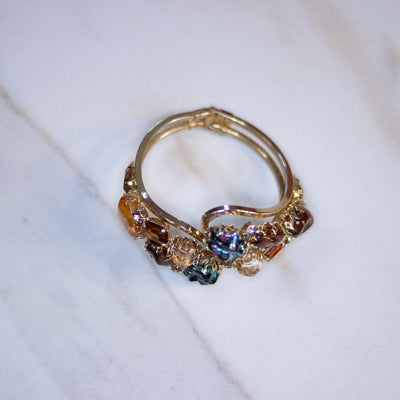 Vintage Amber and Art Glass Rhinestone Clamper Bracelet by Unsigned Beauty - Vintage Meet Modern Vintage Jewelry - Chicago, Illinois - #oldhollywoodglamour #vintagemeetmodern #designervintage #jewelrybox #antiquejewelry #vintagejewelry