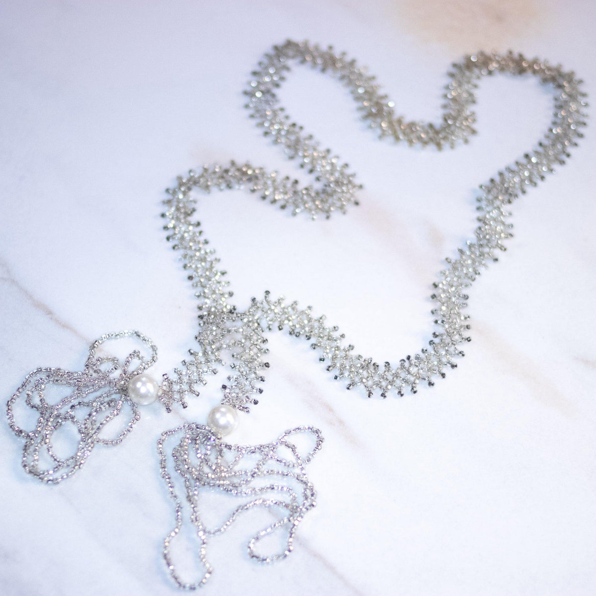 Vintage Art Deco Era Glass Bead and Faux Pearl Tassel Statement Necklace