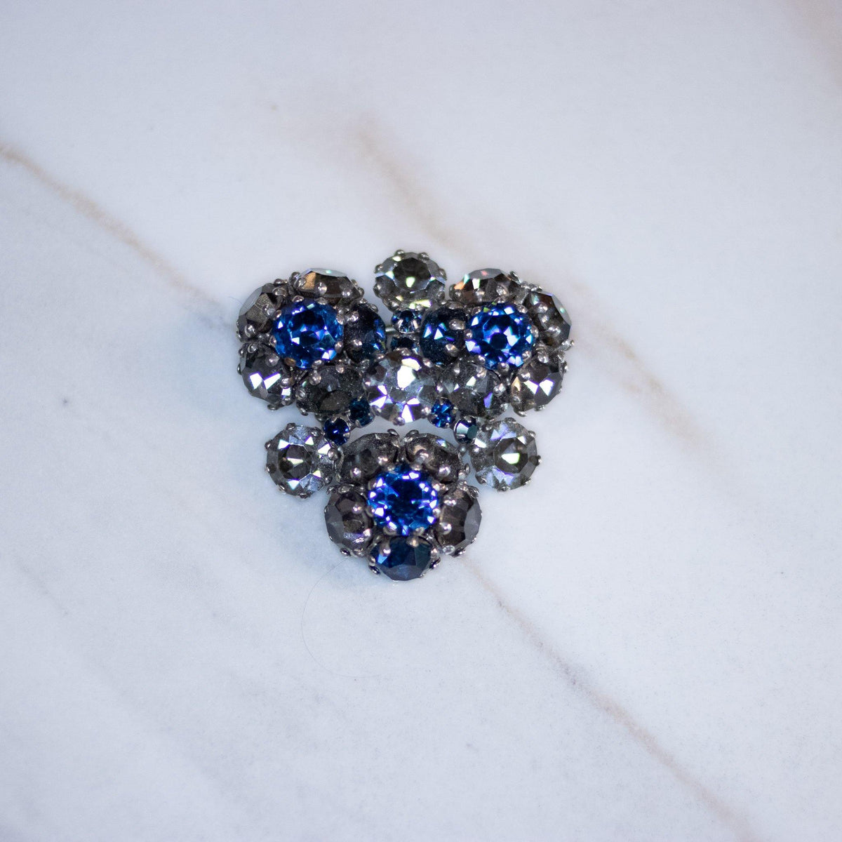 Vintage Blue and Smoke Rhinestone Brooch