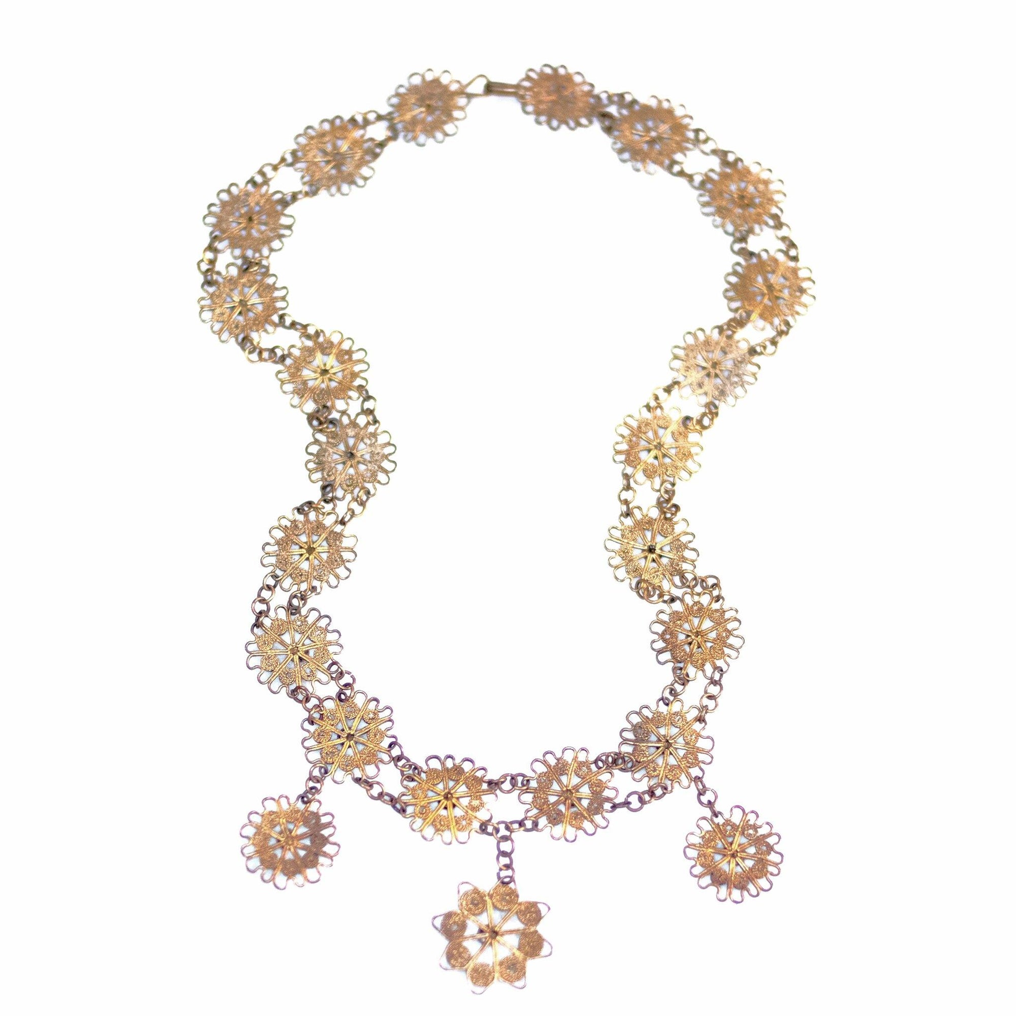 Vintage Brass Filigree Link Necklace by Unsigned Beauty - Vintage Meet Modern Vintage Jewelry - Chicago, Illinois - #oldhollywoodglamour #vintagemeetmodern #designervintage #jewelrybox #antiquejewelry #vintagejewelry