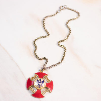 Vintage Coro Red White and Blue Coat of Arms Statement Necklace by Coro - Vintage Meet Modern Vintage Jewelry - Chicago, Illinois - #oldhollywoodglamour #vintagemeetmodern #designervintage #jewelrybox #antiquejewelry #vintagejewelry