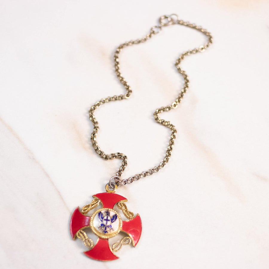 Vintage Coro Red White and Blue Coat of Arms Statement Necklace by Coro - Vintage Meet Modern Vintage Jewelry - Chicago, Illinois - #oldhollywoodglamour #vintagemeetmodern #designervintage #jewelrybox #antiquejewelry #vintagejewelry