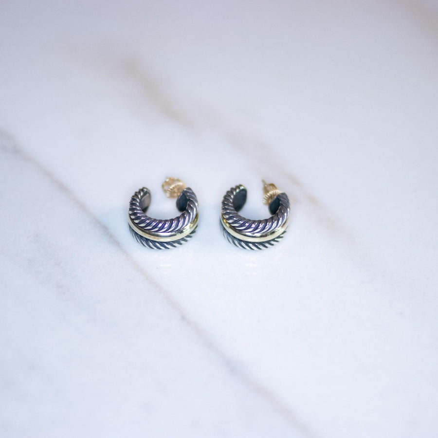 Vintage David Yurman Gold and Silver Huggie Hoop Earrings by David Yurman - Vintage Meet Modern Vintage Jewelry - Chicago, Illinois - #oldhollywoodglamour #vintagemeetmodern #designervintage #jewelrybox #antiquejewelry #vintagejewelry
