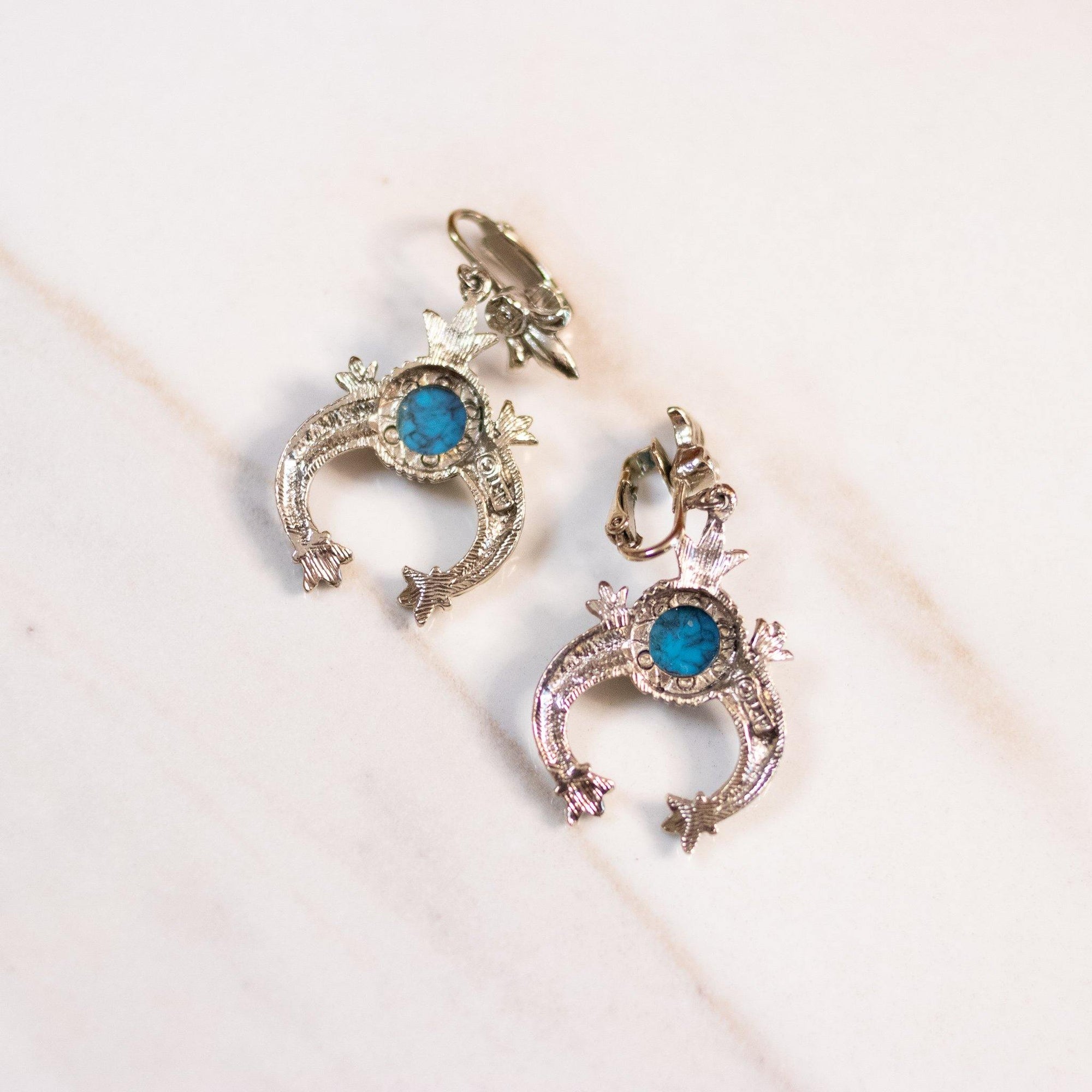 Vintage Emmons Turquoise Squash Blossom Earrings by Emmons - Vintage Meet Modern Vintage Jewelry - Chicago, Illinois - #oldhollywoodglamour #vintagemeetmodern #designervintage #jewelrybox #antiquejewelry #vintagejewelry