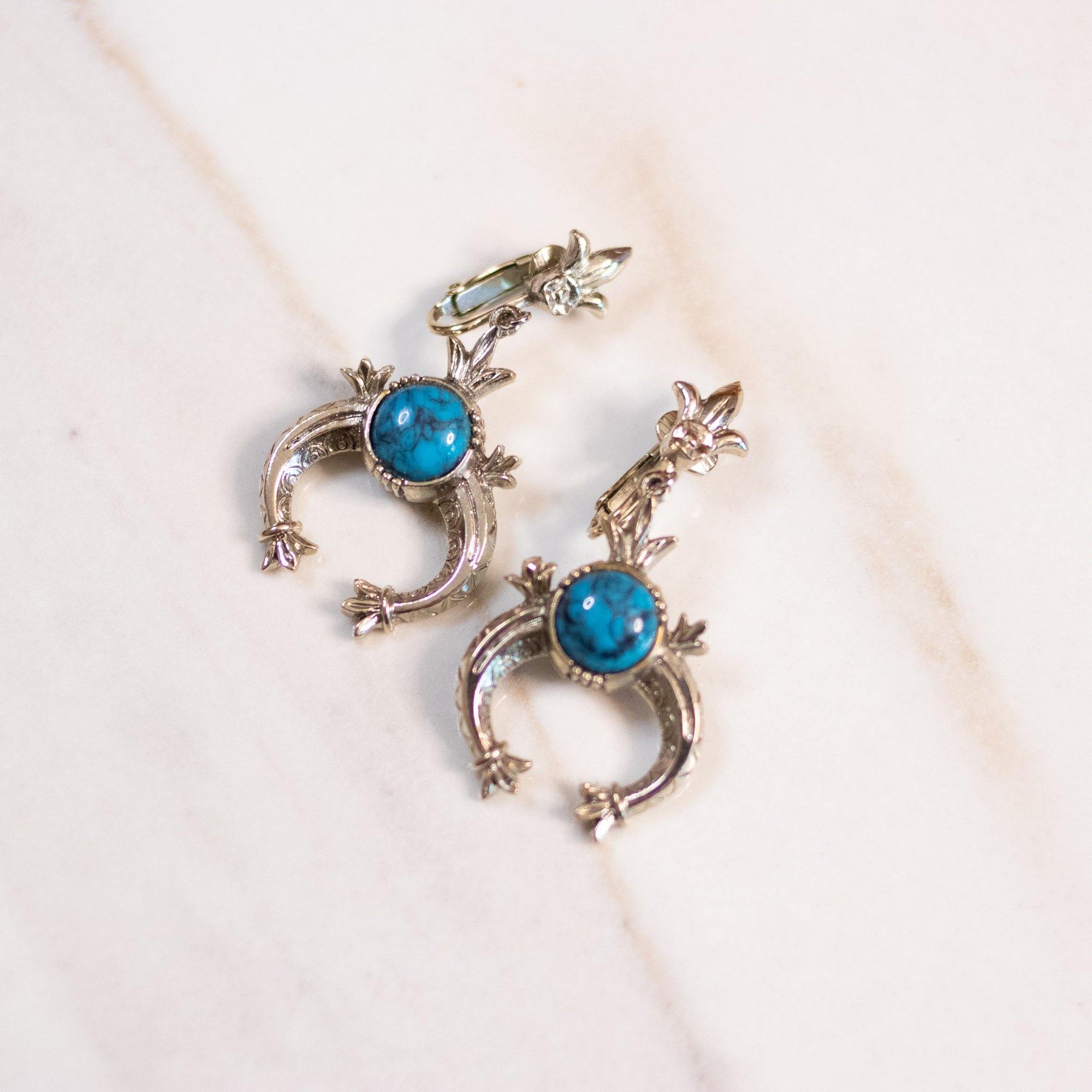 Vintage Emmons Turquoise Squash Blossom Earrings by Emmons - Vintage Meet Modern Vintage Jewelry - Chicago, Illinois - #oldhollywoodglamour #vintagemeetmodern #designervintage #jewelrybox #antiquejewelry #vintagejewelry