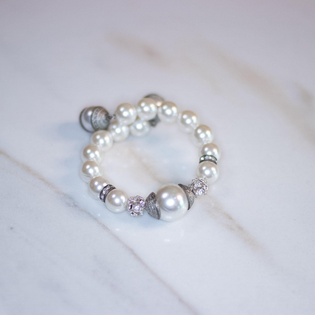 Vintage Faux Pearl and Rhinestone Coil Bracelet