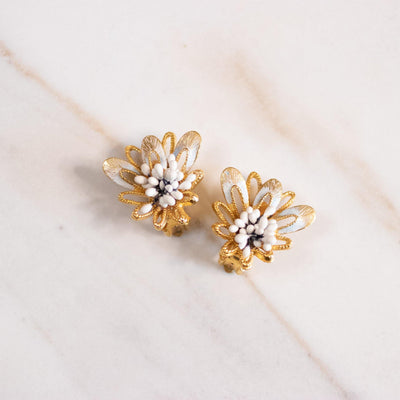 Vintage Florenza Gold Spray Flowers with White Beads by Florenza - Vintage Meet Modern Vintage Jewelry - Chicago, Illinois - #oldhollywoodglamour #vintagemeetmodern #designervintage #jewelrybox #antiquejewelry #vintagejewelry