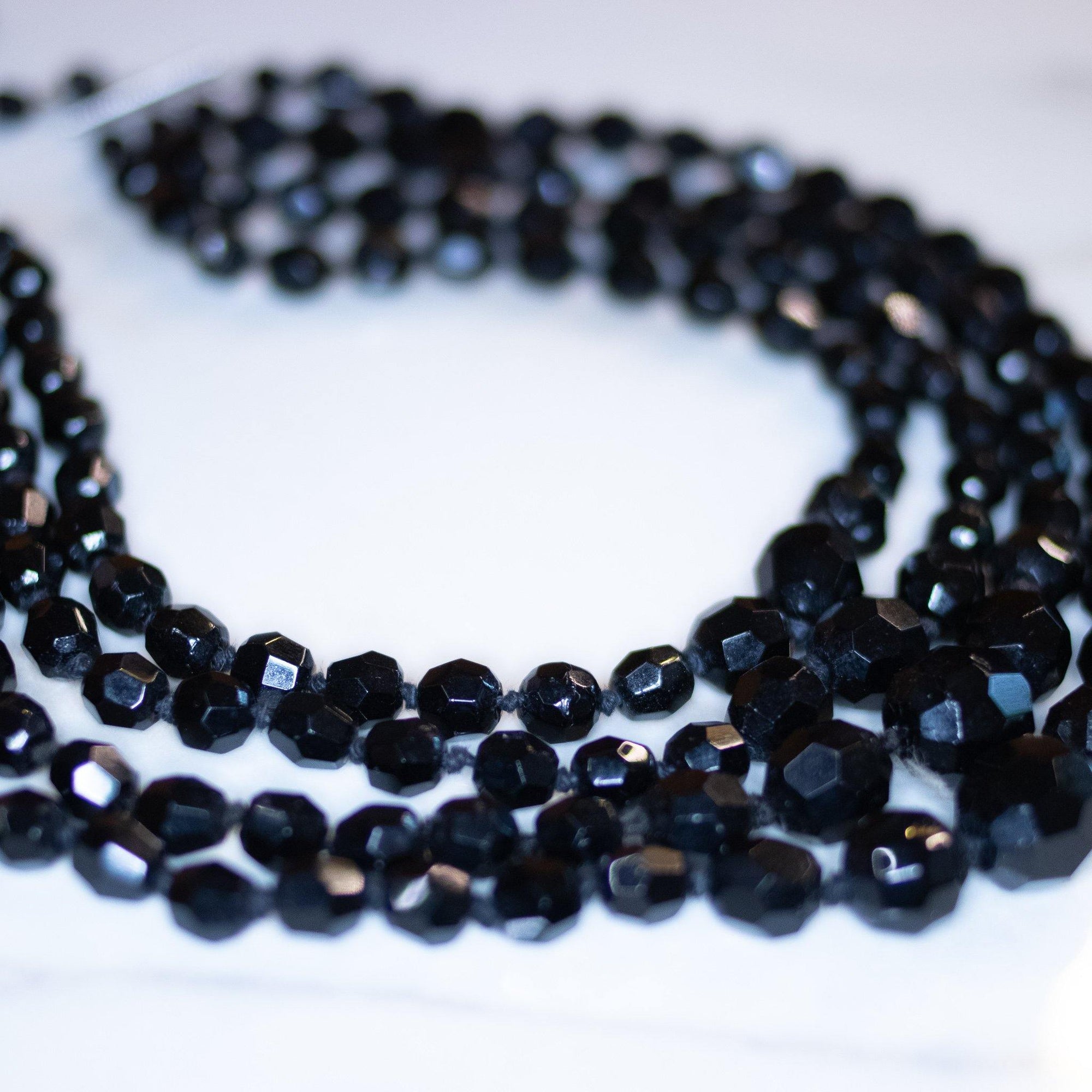 Vintage Four Strand Jet Bead Necklace by Germany - Vintage Meet Modern Vintage Jewelry - Chicago, Illinois - #oldhollywoodglamour #vintagemeetmodern #designervintage #jewelrybox #antiquejewelry #vintagejewelry