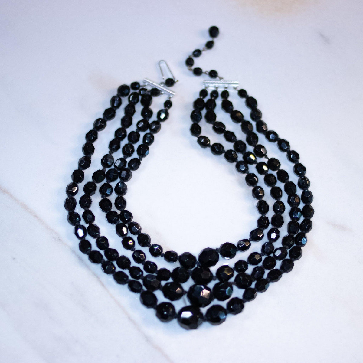 Vintage Four Strand Jet Bead Necklace