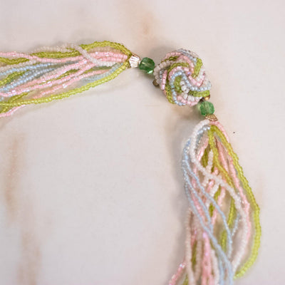 Vintage Multi Strand Glass Seed Bead Pastel Torsade Necklace by Made in Japan - Vintage Meet Modern Vintage Jewelry - Chicago, Illinois - #oldhollywoodglamour #vintagemeetmodern #designervintage #jewelrybox #antiquejewelry #vintagejewelry