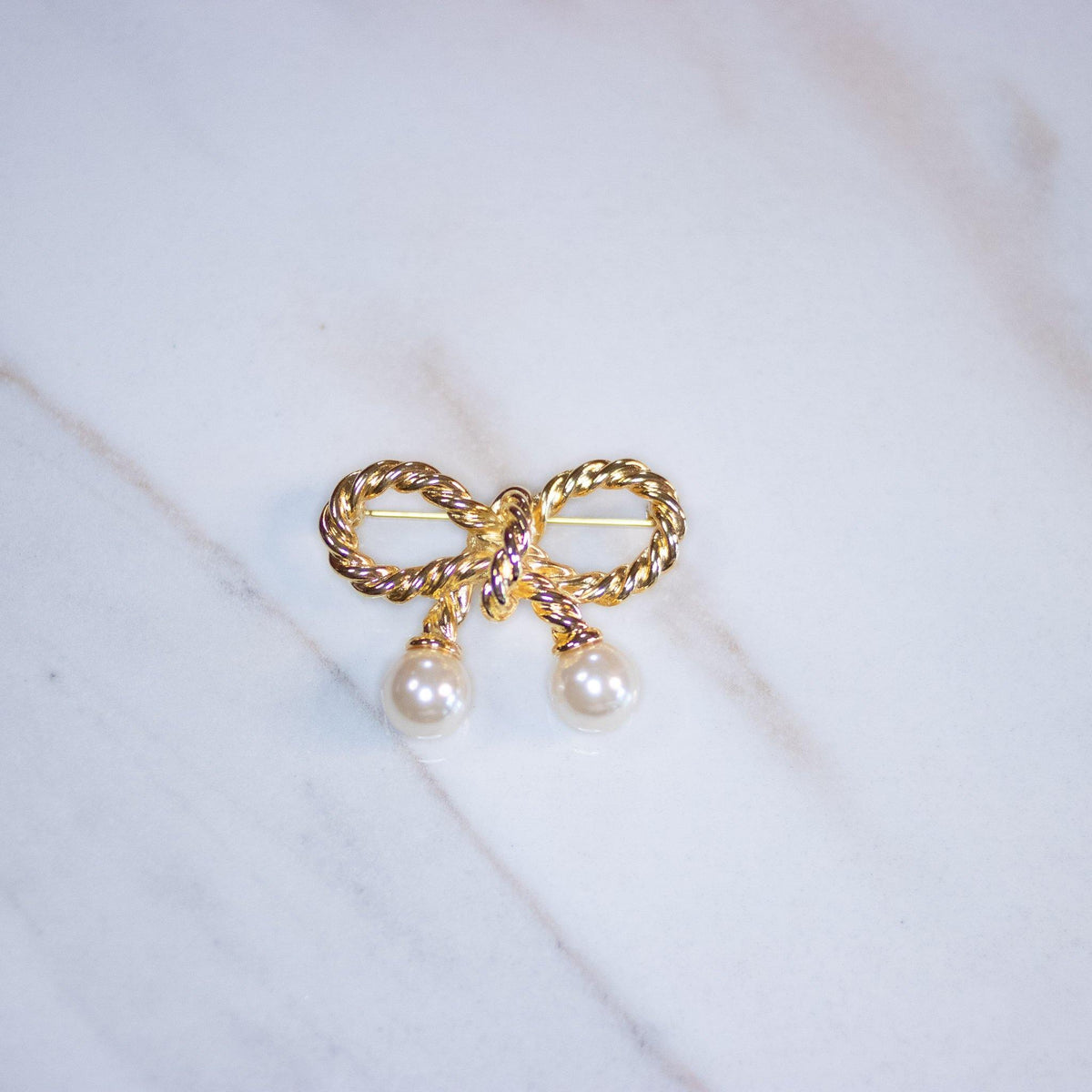 Vintage Gold Bow with Pearls Brooch