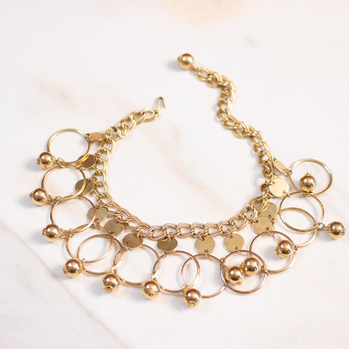 Vintage Gold Hoop and Bead Collar Statement Necklace