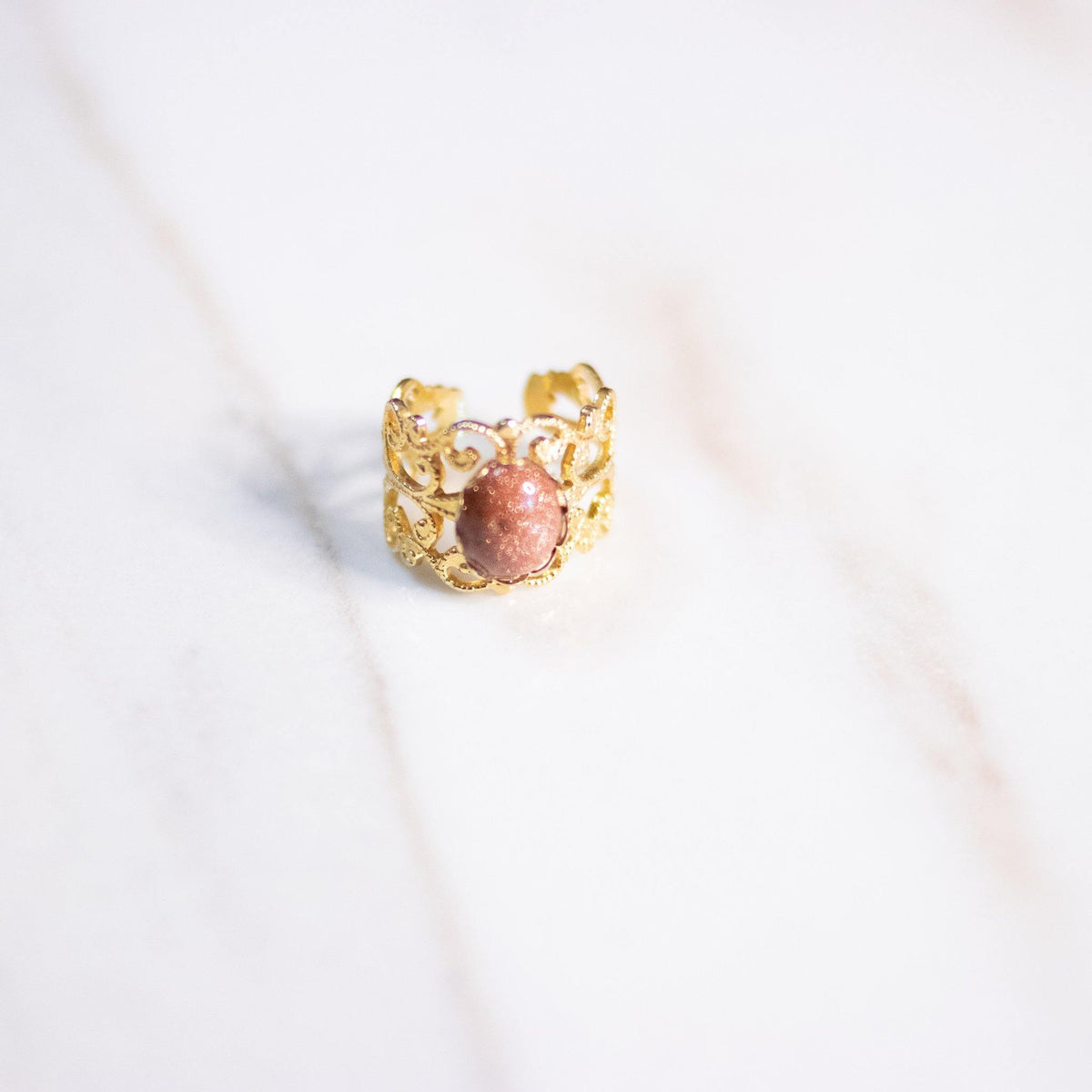 Vintage Gold Stone Wide Band Ring