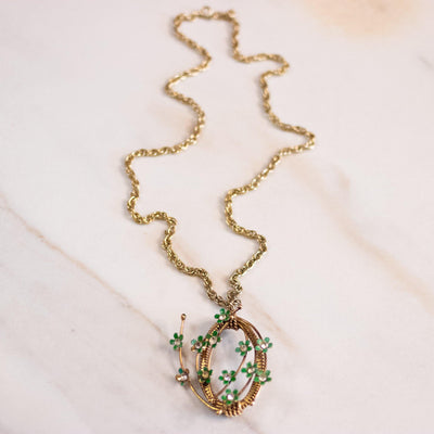 Vintage Green Flower Spray Pendant by Unsigned Beauty - Vintage Meet Modern Vintage Jewelry - Chicago, Illinois - #oldhollywoodglamour #vintagemeetmodern #designervintage #jewelrybox #antiquejewelry #vintagejewelry