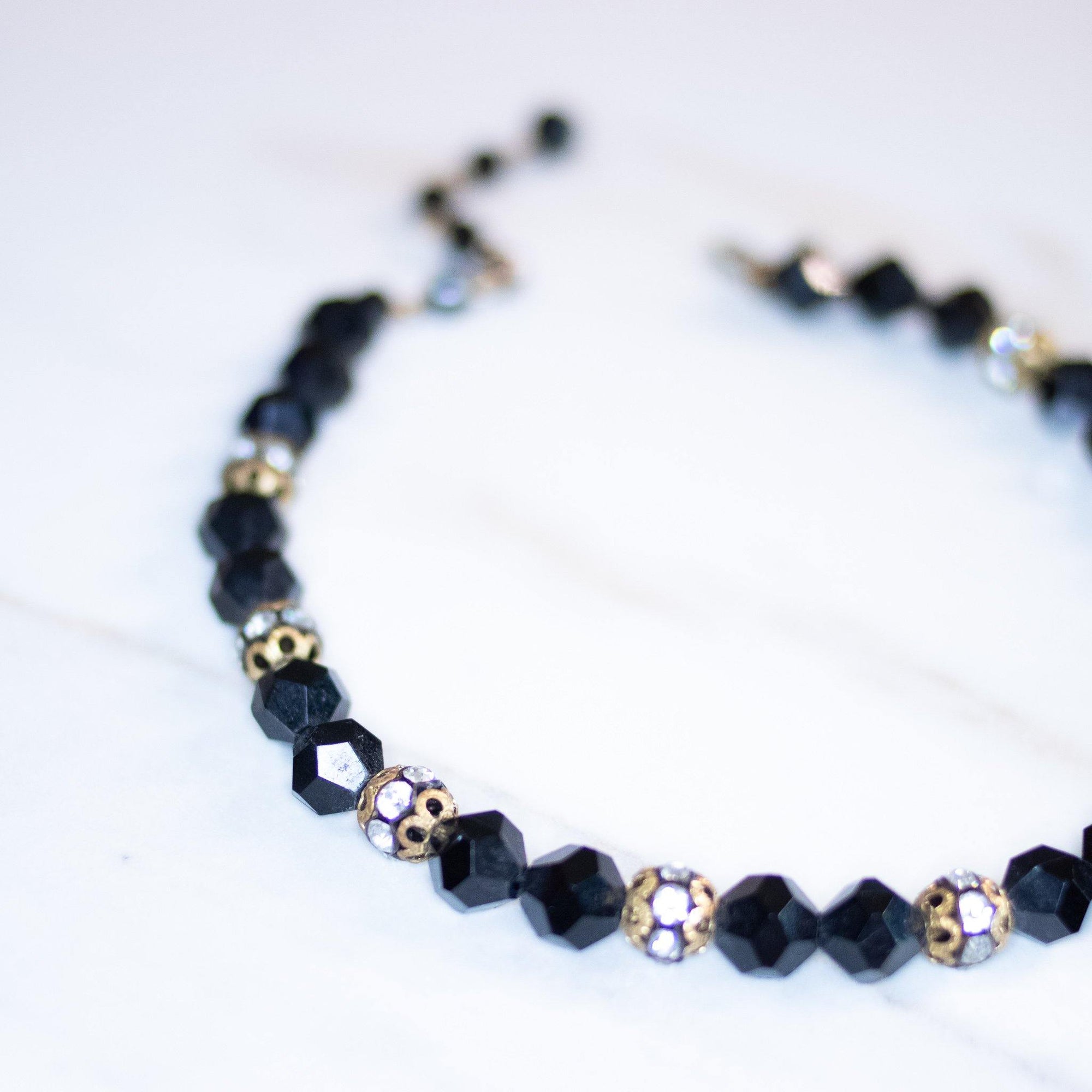 Vintage Jet Crystal and Rhinestone Bead Bead Necklace by Unsigned Beauty - Vintage Meet Modern Vintage Jewelry - Chicago, Illinois - #oldhollywoodglamour #vintagemeetmodern #designervintage #jewelrybox #antiquejewelry #vintagejewelry