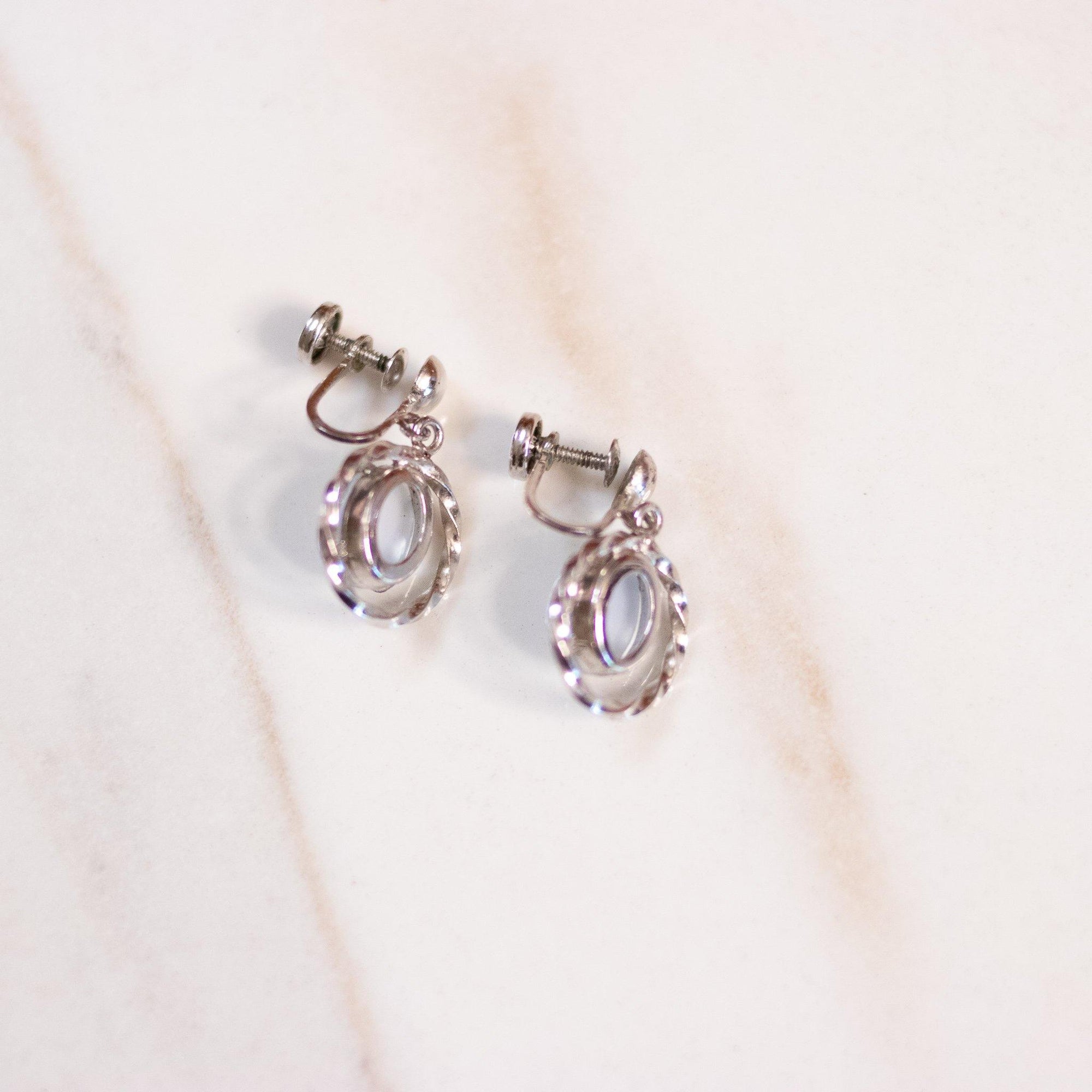 Vintage Light Blue Cats Eye Glass Door Knocker Style Sterling Silver Earrings by Unsigned Beauty - Vintage Meet Modern Vintage Jewelry - Chicago, Illinois - #oldhollywoodglamour #vintagemeetmodern #designervintage #jewelrybox #antiquejewelry #vintagejewelry