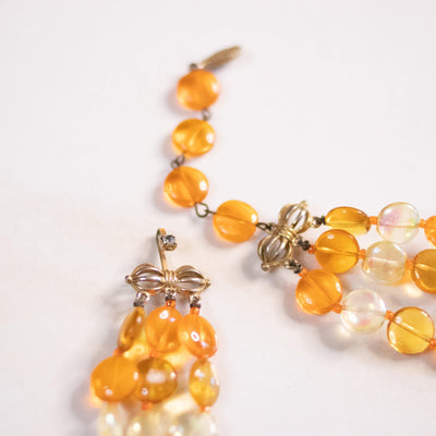 Vintage Marvella Orange and Yellow Glass Bead Triple Strand Necklace by Marvella - Vintage Meet Modern Vintage Jewelry - Chicago, Illinois - #oldhollywoodglamour #vintagemeetmodern #designervintage #jewelrybox #antiquejewelry #vintagejewelry