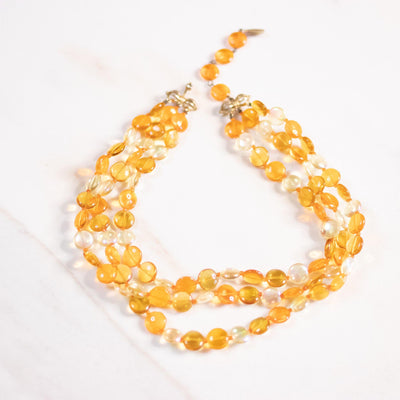 Vintage Marvella Orange and Yellow Glass Bead Triple Strand Necklace by Marvella - Vintage Meet Modern Vintage Jewelry - Chicago, Illinois - #oldhollywoodglamour #vintagemeetmodern #designervintage #jewelrybox #antiquejewelry #vintagejewelry