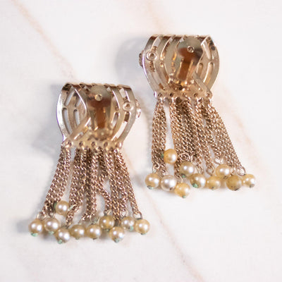Vintage Mid Century Modern Gold Looped Statement Earrings with Dangling Pearls by Unsigned Beauty - Vintage Meet Modern Vintage Jewelry - Chicago, Illinois - #oldhollywoodglamour #vintagemeetmodern #designervintage #jewelrybox #antiquejewelry #vintagejewelry
