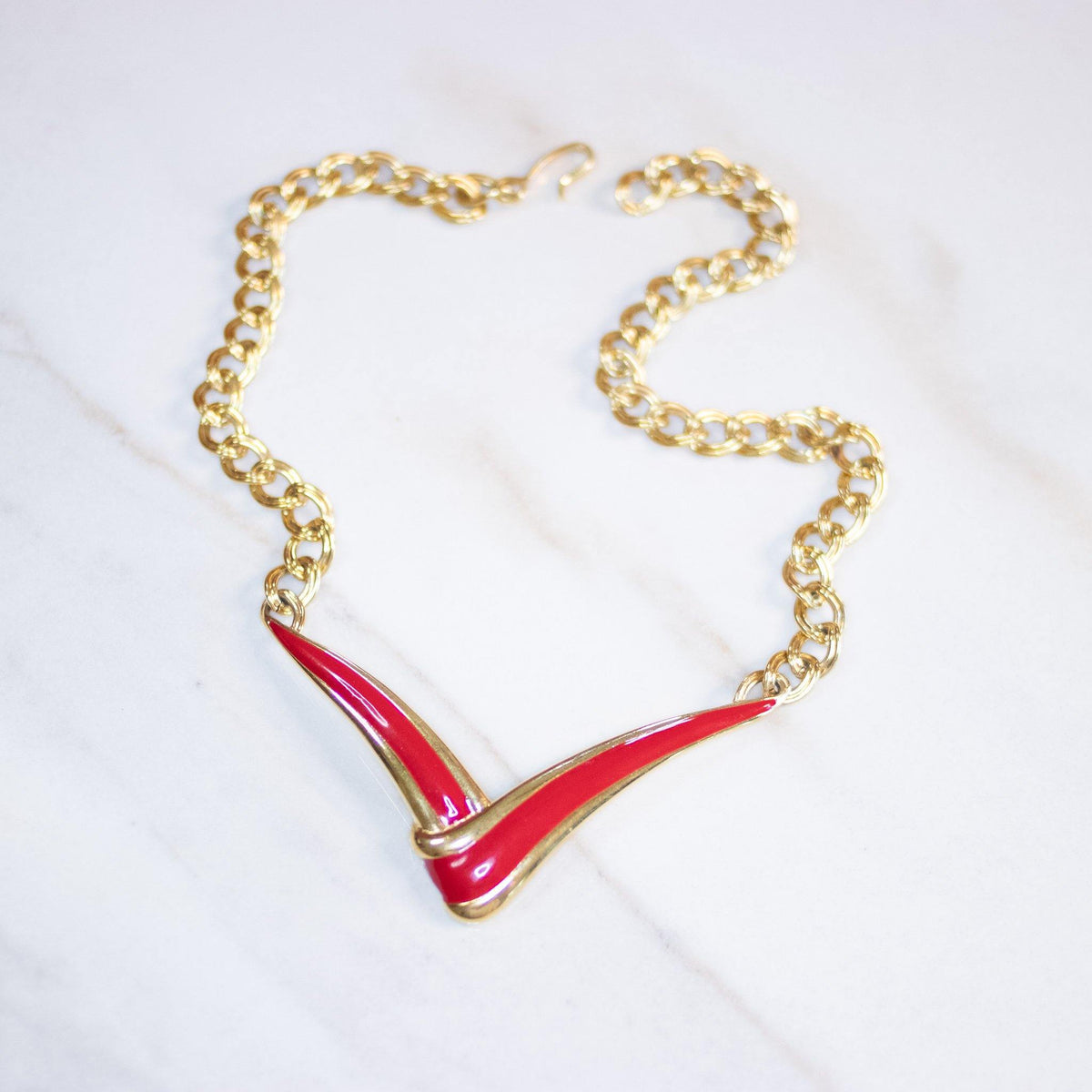 Vintage Monet Red Enamel and Gold Chain Necklace