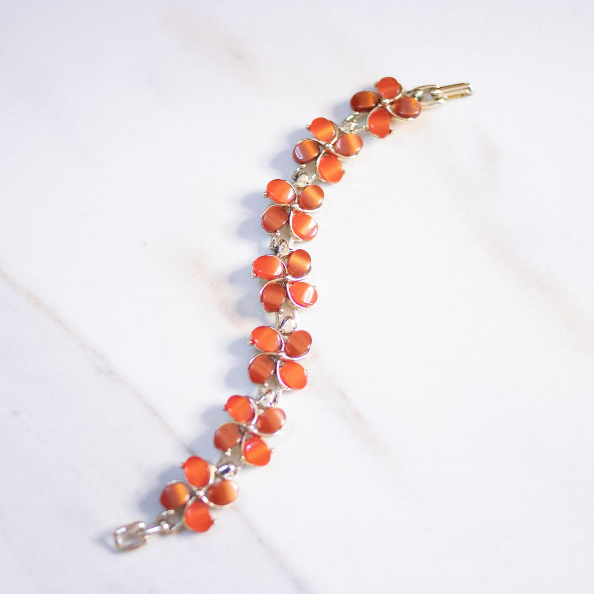 Vintage Orange Flower Statement Bracelet