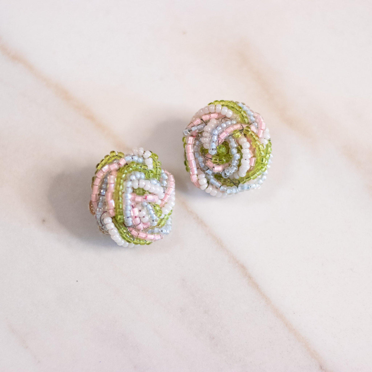 Vintage Pastel Glass Bead Knot Earrings