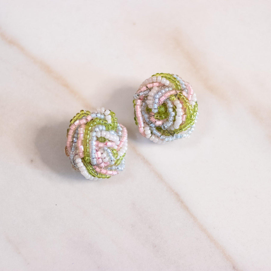 Vintage Pastel Glass Bead Knot Earrings by Made in Japan - Vintage Meet Modern Vintage Jewelry - Chicago, Illinois - #oldhollywoodglamour #vintagemeetmodern #designervintage #jewelrybox #antiquejewelry #vintagejewelry